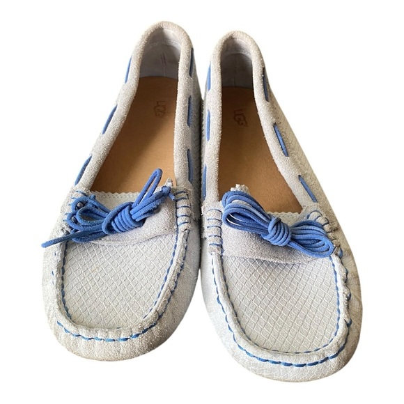 UGG Women’s Baby Blue Suede Moccasins with Blue Stitching Size 9.5 - Picture 1 of 8